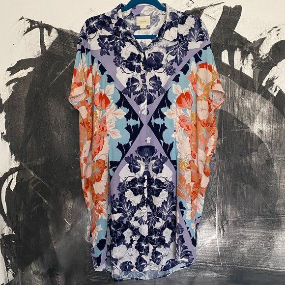 Maeve | Anthropologie | Hawaiian Floral Shirt Dress | Adjustable Waist | Small - Picture 3 of 11